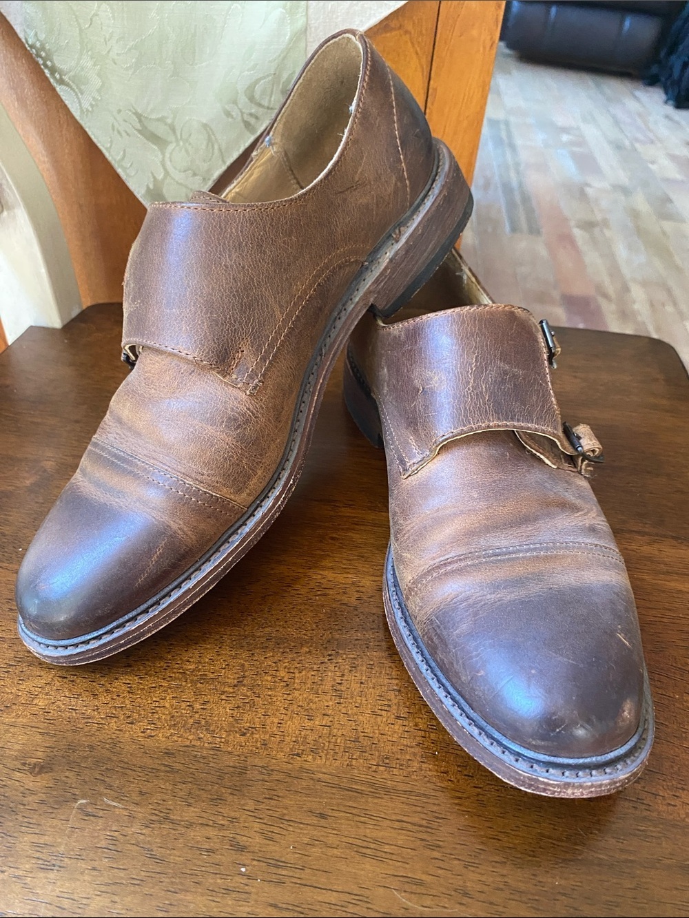 Frye Mens James Double Monk Leather Oxford SHOE BROWN SZ 10 B NARROW BUCKLE Fall
